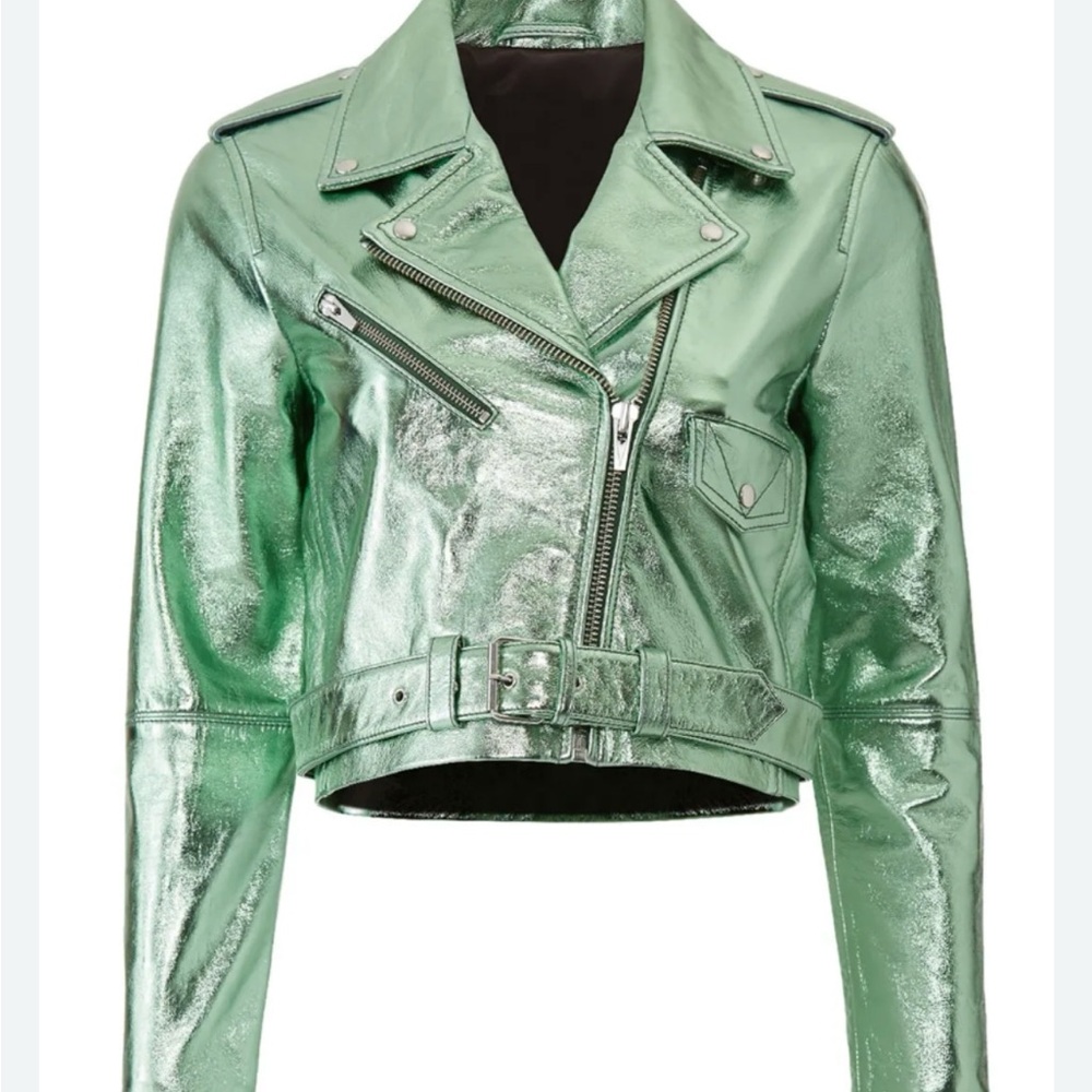 Veda Metallic Biker Jacket - Cropped, Metallic Leather, New With Tags